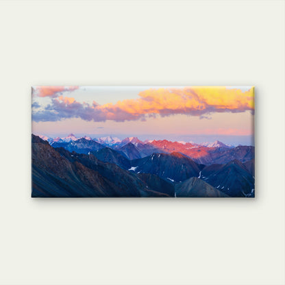 Golden Clouds Snowy Ridge Vista Wall Art Canvas Office Home Framed 120x60cm