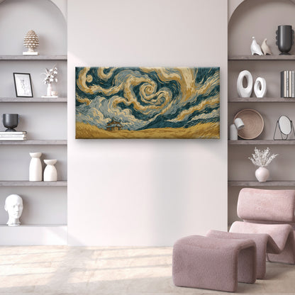 Van Gogh Style Swirling Sky Pagoda Wall Art Canvas Office Home Framed 120x60cm
