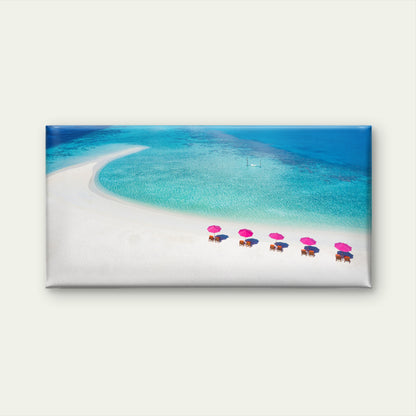 Tropical Beach Pink Umbrella Ocean Wall Art Canvas Office Home Framed 120x60cm