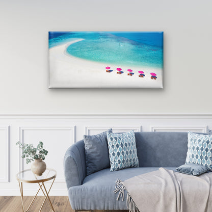 Tropical Beach Pink Umbrella Ocean Wall Art Canvas Office Home Framed 120x60cm