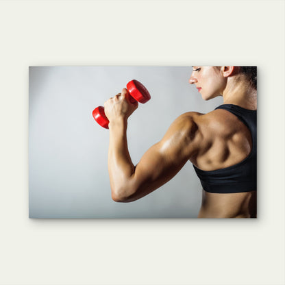 Athletic Woman Bicep Curl Dumbbell Training   5mm thick Plastic Poster Ready to Hang 90x60cm