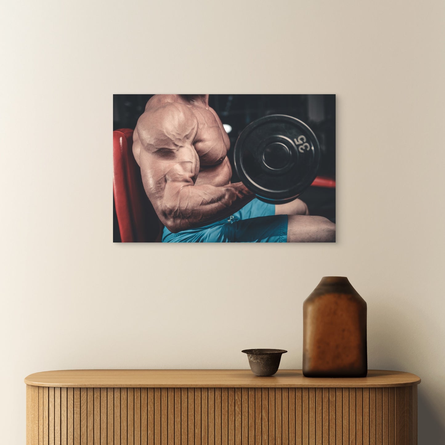 Gym Bodybuilding Bicep Curl Weightlifting Art 5mm thick Plastic Poster Ready to Hang 90x60cm