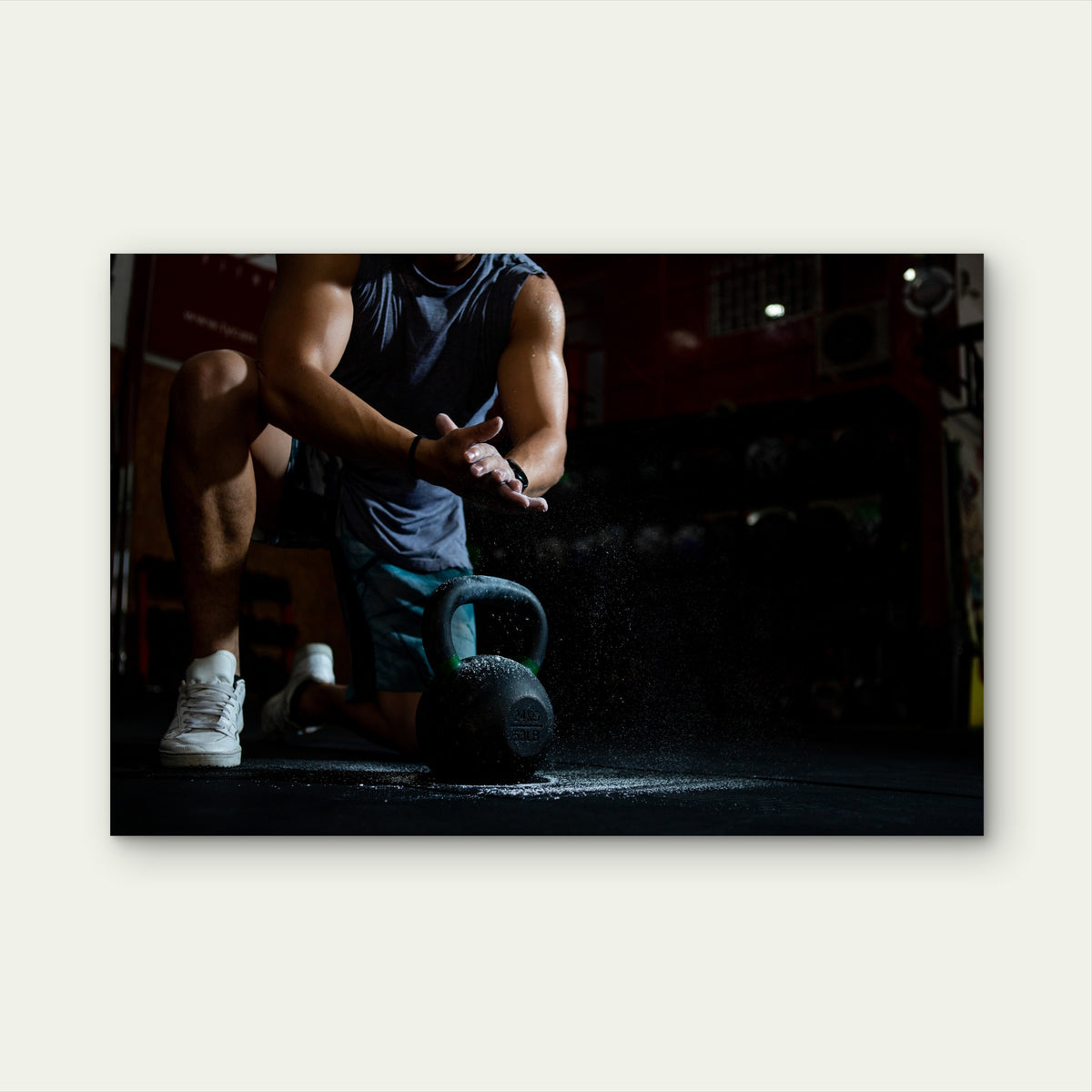 Gym Kettlebell Chalk Dust Crossfit Workout 5mm thick Plastic Poster Ready to Hang 90x60cm