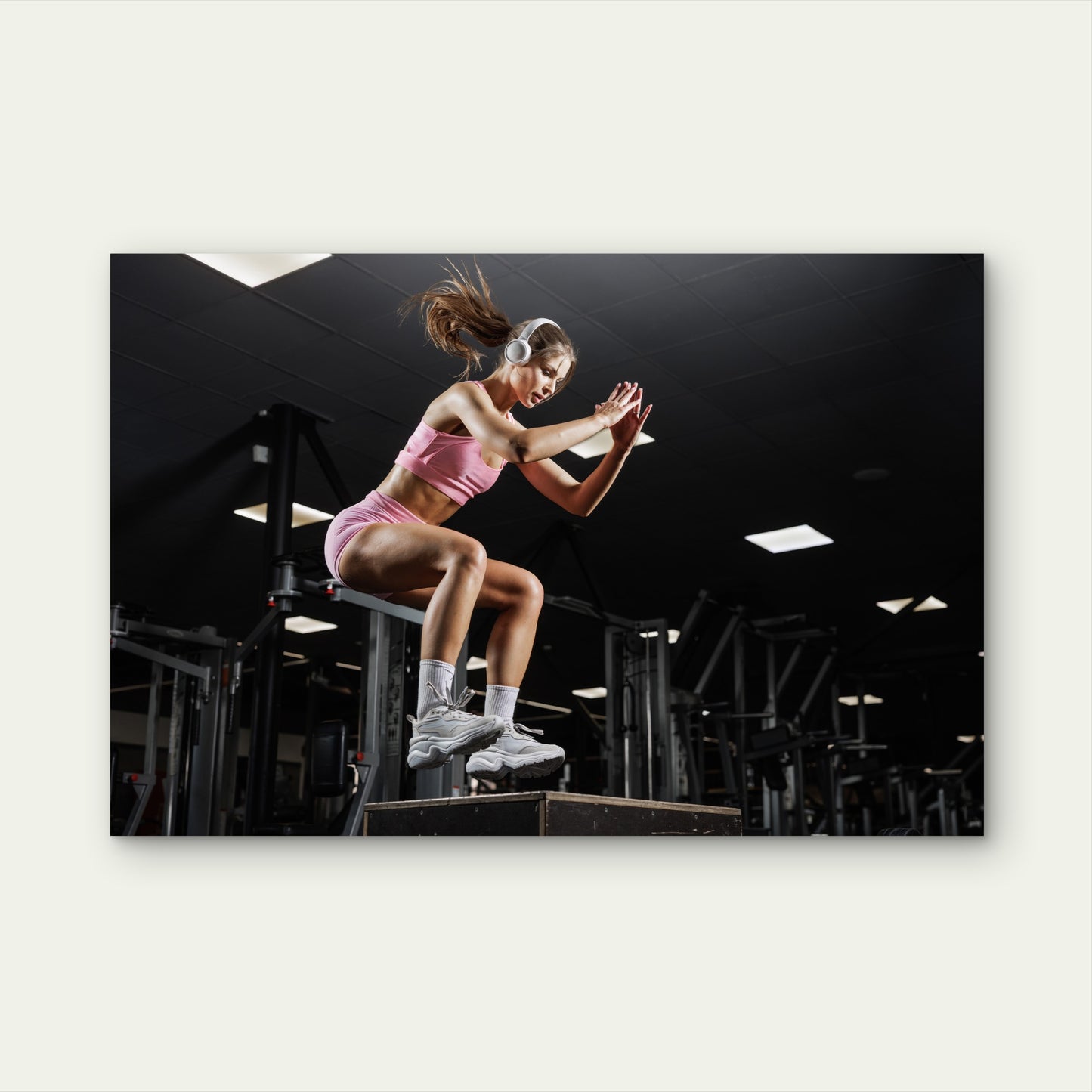 Crossfit Woman Jump Squat Leg Day Workout Art 5mm thick Plastic Poster Ready to Hang 90x60cm