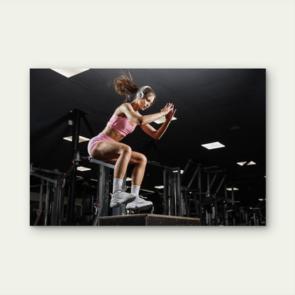 Crossfit Woman Jump Squat Leg Day Workout Art 5mm thick Plastic Poster Ready to Hang 90x60cm