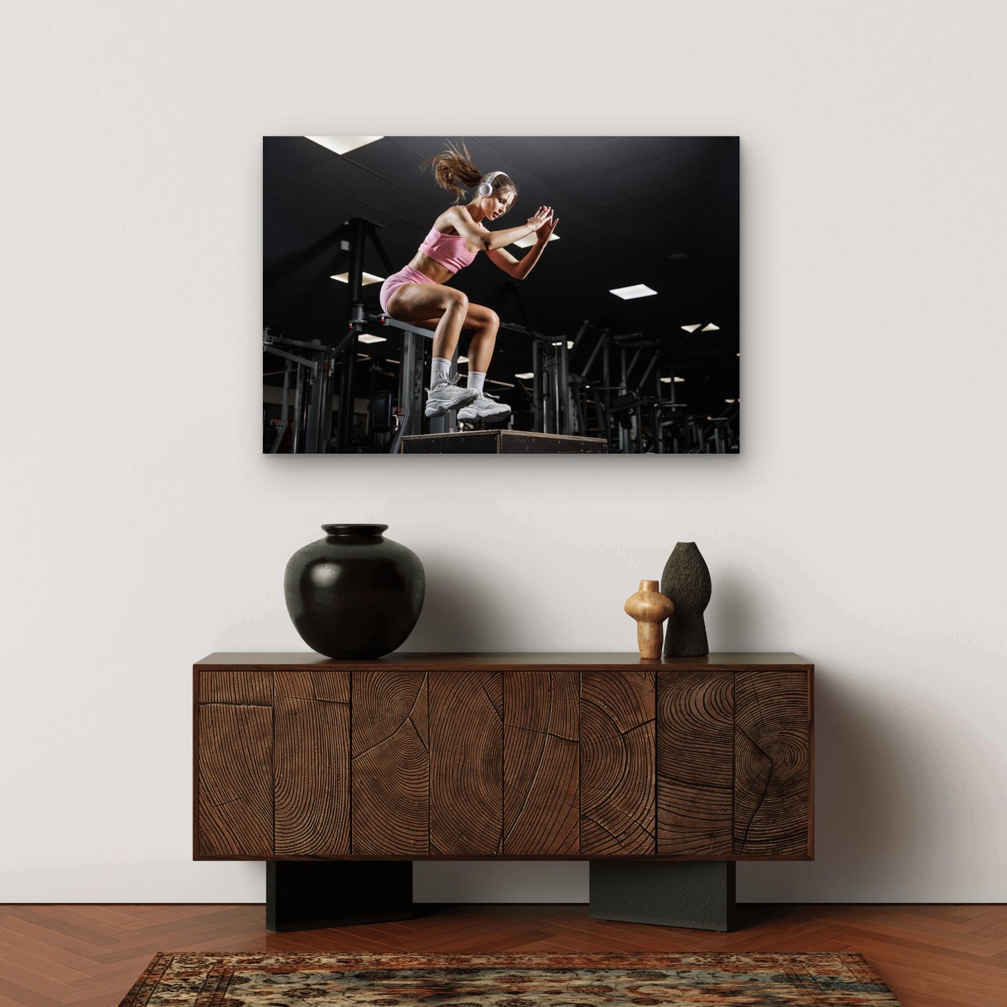 Crossfit Woman Jump Squat Leg Day Workout Art 5mm thick Plastic Poster Ready to Hang 90x60cm