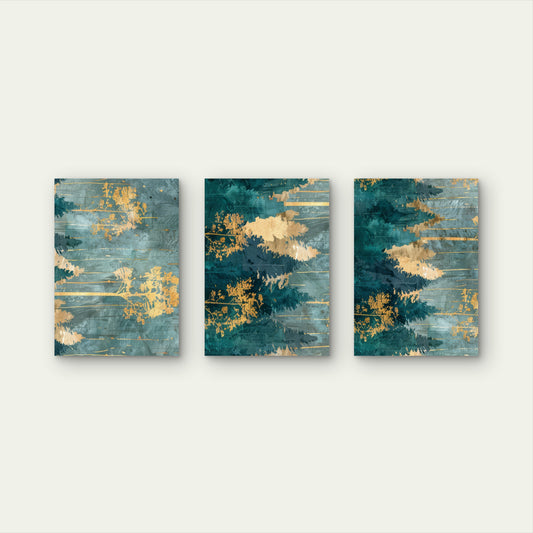 3pcs Abstract Emerald Green Pine Forest Gold   Wall Art Set Canvas Framed 40x60cm - High Quality Print 100% Australian Made Wall Canvas Ready to Hang