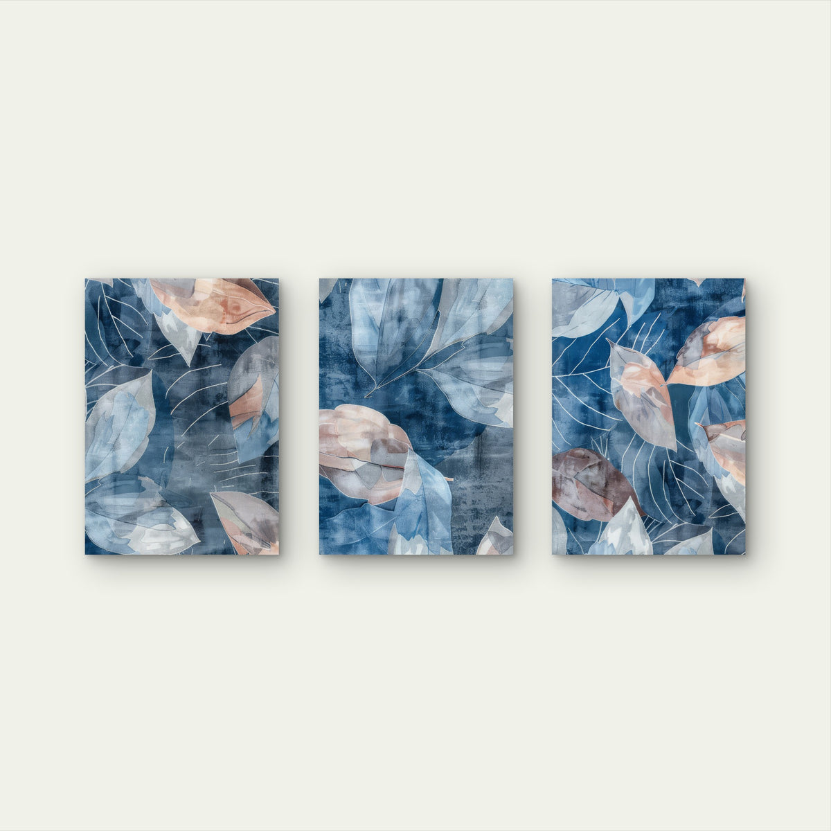 3pcs Abstract Blue Blush Pink Foliage Leaves  Wall Art Set Canvas Framed 50x70cm - High Quality Print 100% Australian Made Wall Canvas Ready to Hang
