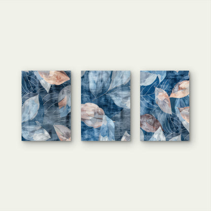 3pcs Abstract Blue Blush Pink Foliage Leaves  Wall Art Set Canvas Framed 50x70cm - High Quality Print 100% Australian Made Wall Canvas Ready to Hang