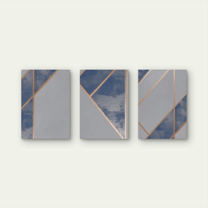 3pcs Abstract Navy Grey Geometric Gold Line  Wall Art Set Canvas Framed 40x60cm - High Quality Print 100% Australian Made Wall Canvas Ready to Hang