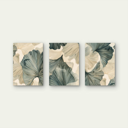 3pcs Abstract Sage Green Beige Ginkgo Leaves  Wall Art Set Canvas Framed 40x60cm - High Quality Print 100% Australian Made Wall Canvas Ready to Hang