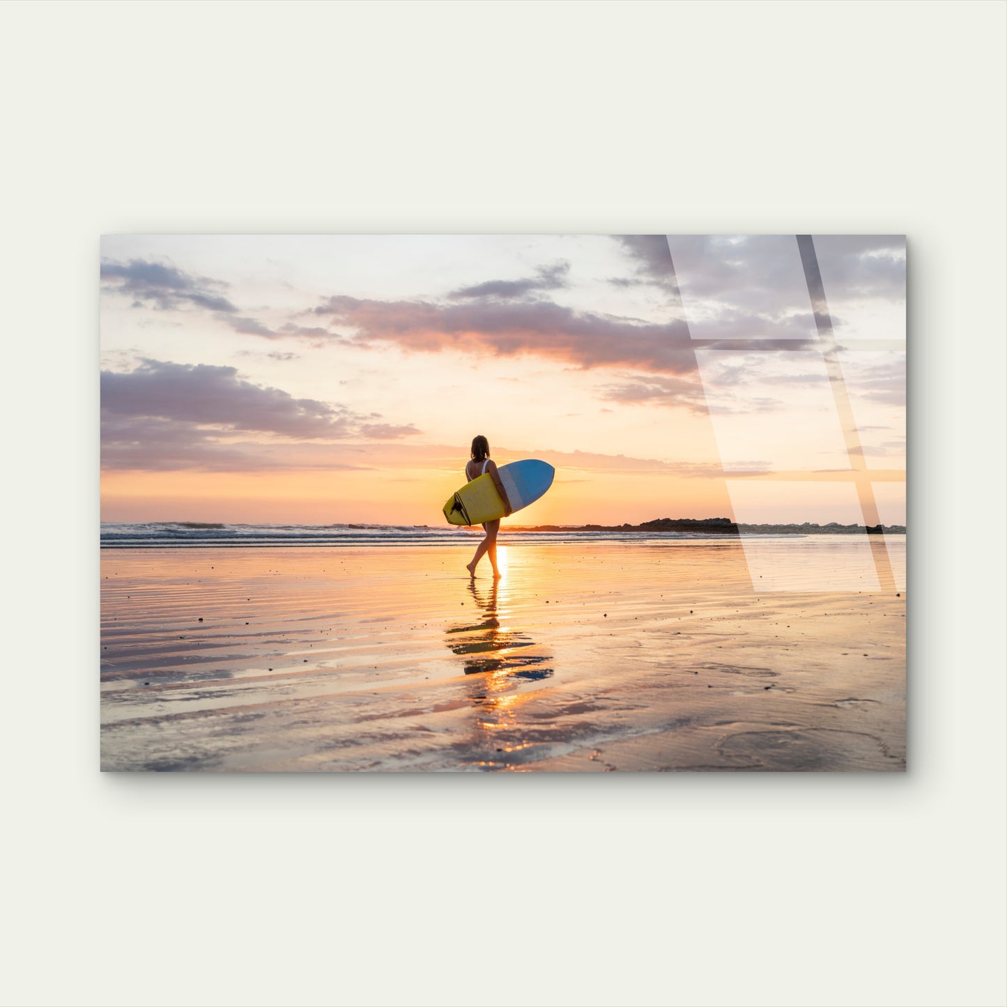 Sunset Golden Hour Surfer Girl Ocean Beach Acrylic Glass Printing Wall Art Australian Made Quality
