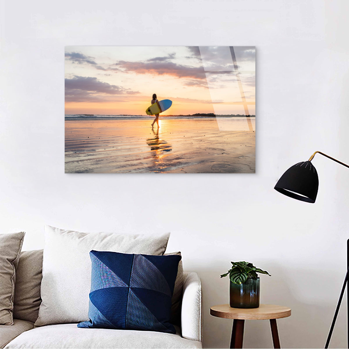 Sunset Golden Hour Surfer Girl Ocean Beach Acrylic Glass Printing Wall Art Australian Made Quality