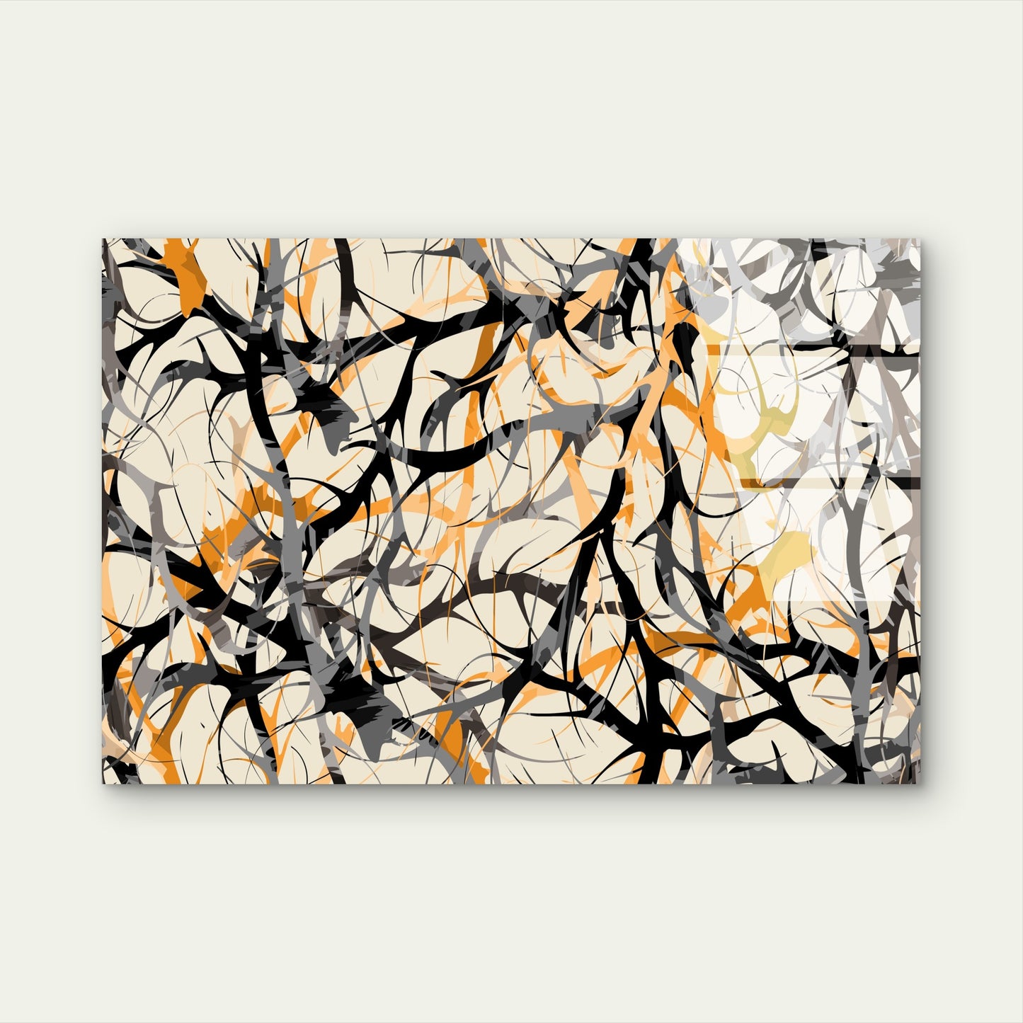 Abstract Orange Black Pollock Drip Line Acrylic Glass Printing Wall Art Australian Made Quality