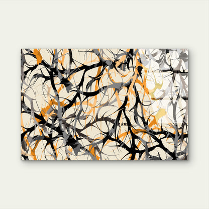 Abstract Orange Black Pollock Drip Line Acrylic Glass Printing Wall Art Australian Made Quality