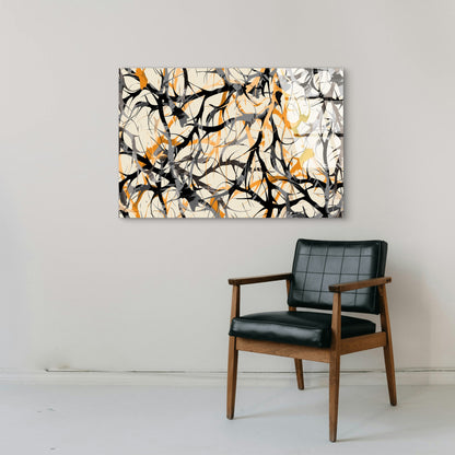Abstract Orange Black Pollock Drip Line Acrylic Glass Printing Wall Art Australian Made Quality