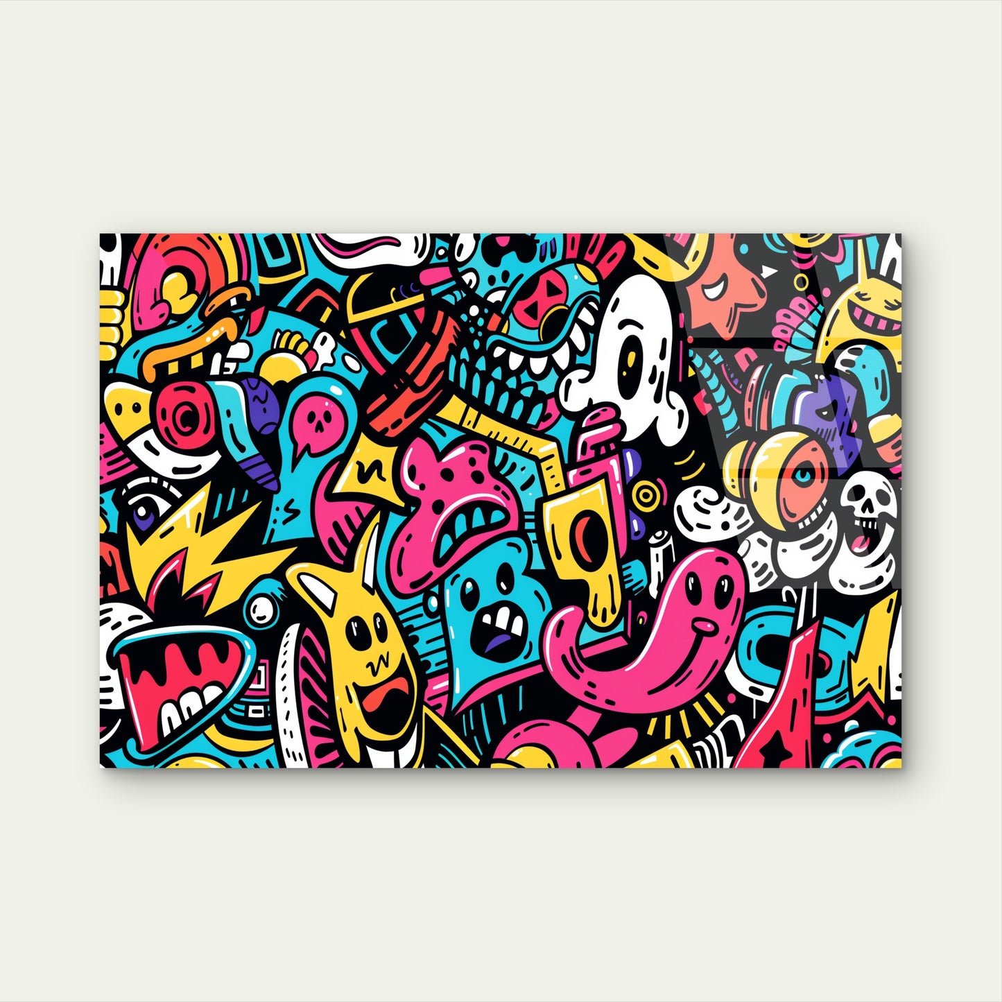 Vibrant Colorful Graffiti Doodle Monsters Acrylic Glass Printing Wall Art Australian Made Quality