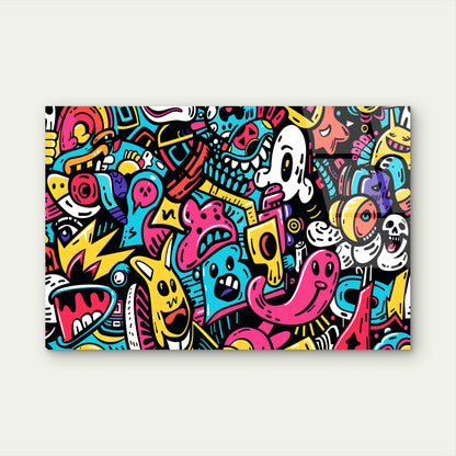 Vibrant Colorful Graffiti Doodle Monsters Acrylic Glass Printing Wall Art Australian Made Quality