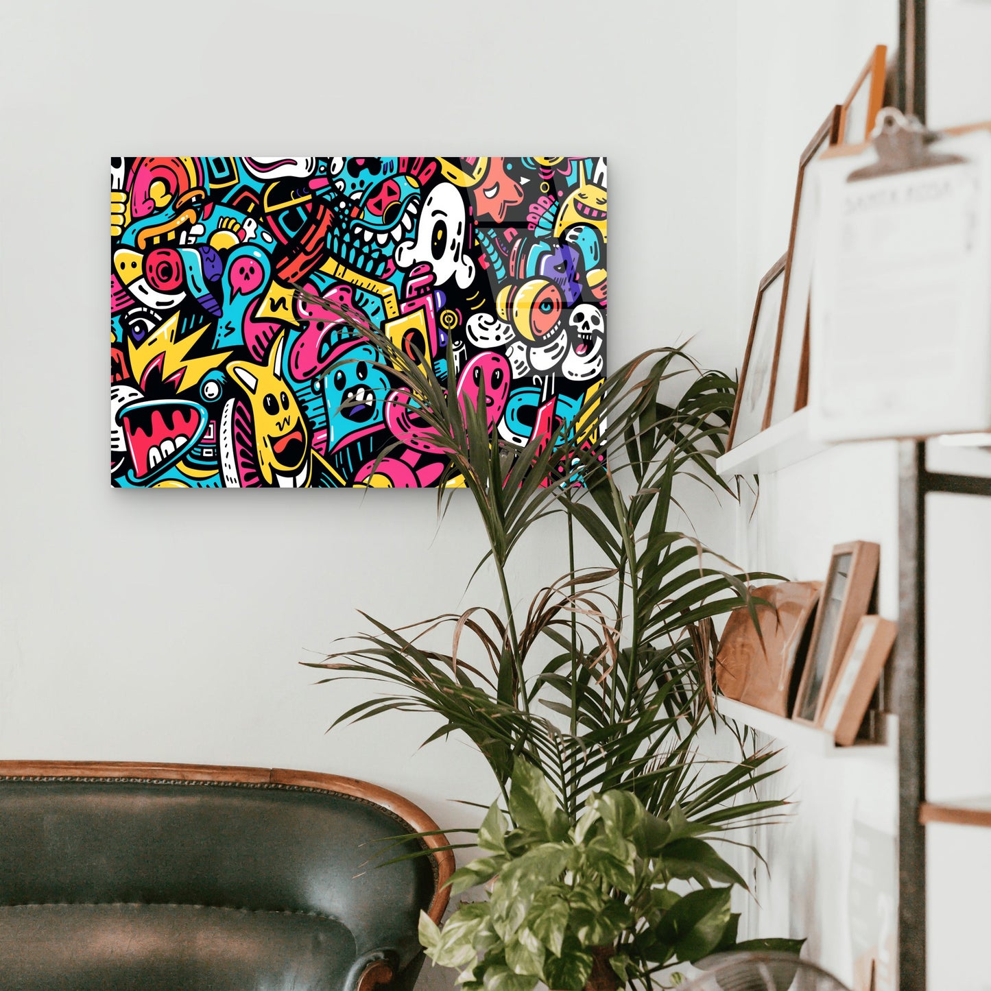 Vibrant Colorful Graffiti Doodle Monsters Acrylic Glass Printing Wall Art Australian Made Quality