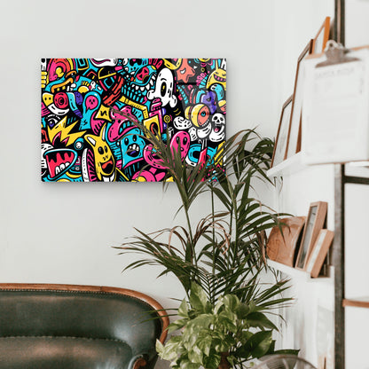 Vibrant Colorful Graffiti Doodle Monsters Acrylic Glass Printing Wall Art Australian Made Quality