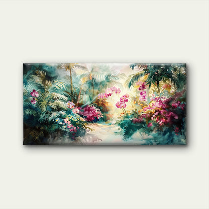 Tropical Watercolor Orchid Garden Wall Art Canvas Office Home Framed 120x60cm