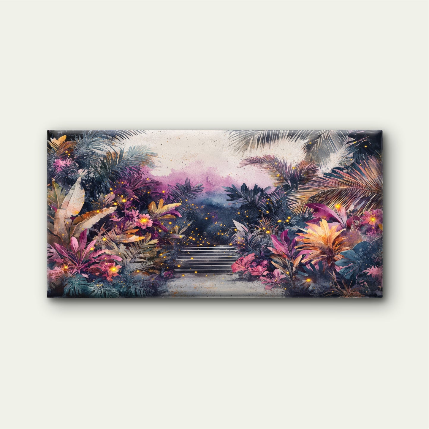 Magical Night Jungle Fireflies Wall Art Canvas Office Home Framed 120x60cm