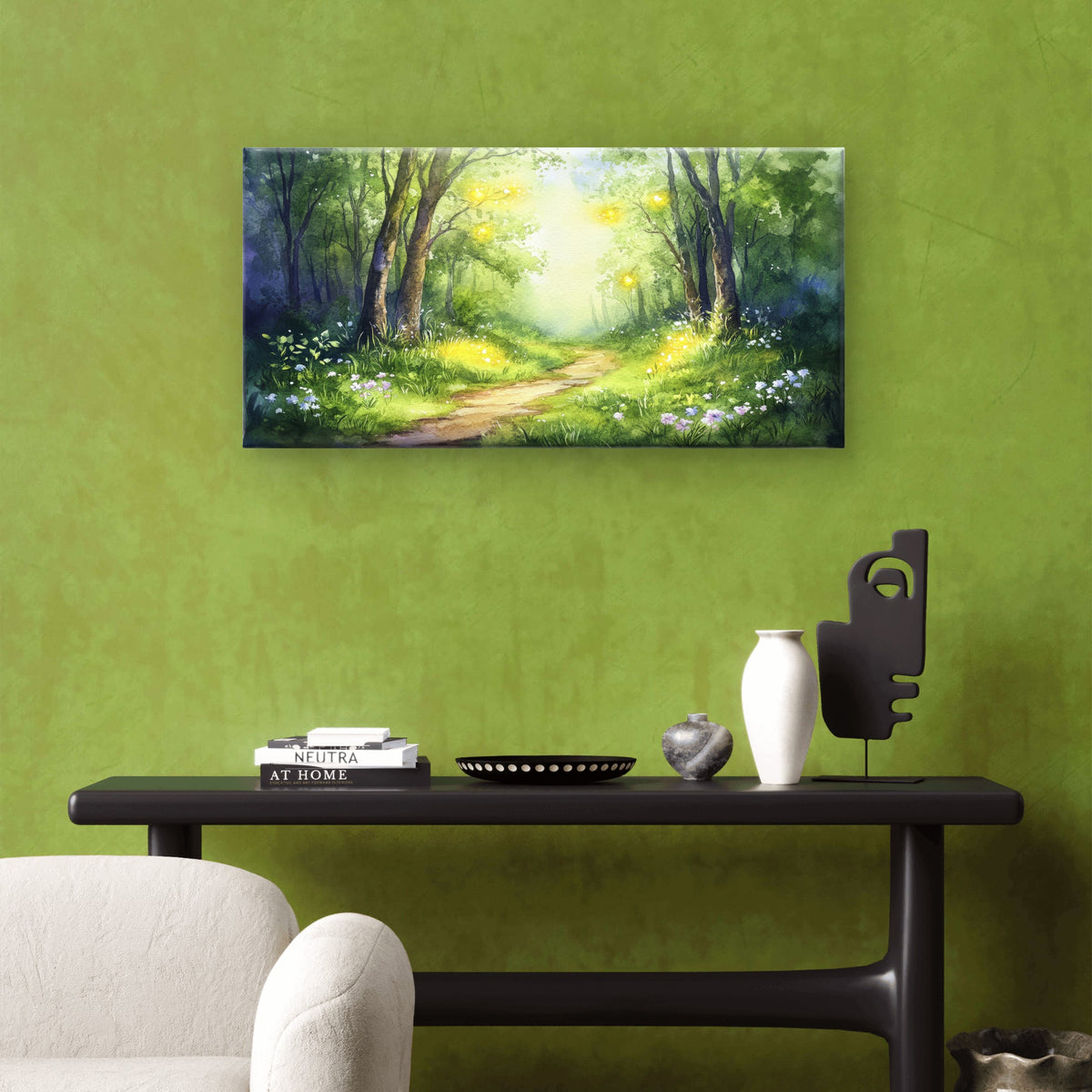 Enchanted Green Forest Path Wall Art Canvas Office Home Framed 120x60cm