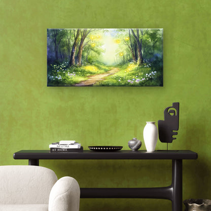 Enchanted Green Forest Path Wall Art Canvas Office Home Framed 120x60cm