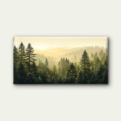 Misty Foggy Pine Forest Mountain Wall Art Canvas Office Home Framed 120x60cm