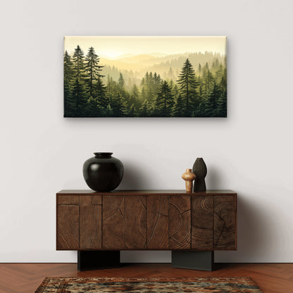 Misty Foggy Pine Forest Mountain Wall Art Canvas Office Home Framed 120x60cm
