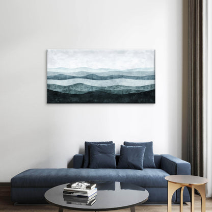 Abstract Navy Blue Ocean Wave Lines Wall Art Canvas Office Home Framed 120x60cm