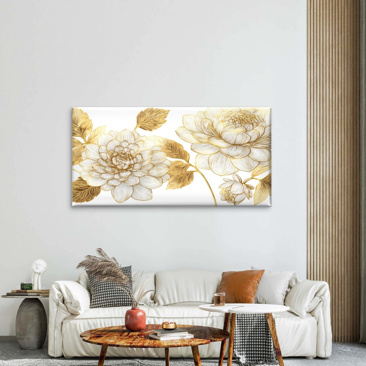 Luxury Gold Foil Peony Flower Rose Wall Art Canvas Office Home Framed 120x60cm
