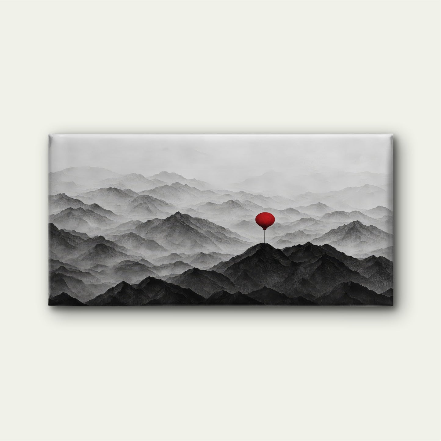 Black White Misty Mountain Red Balloon Wall Art Canvas Office Home Framed 120x60