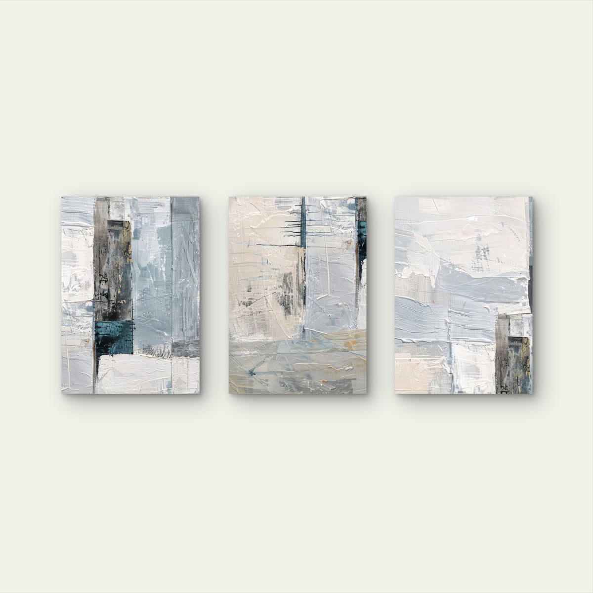 3pcs Modern Blue Gray Minimalist Abstract  Wall Art Set Canvas Framed 40x60cm - High Quality Print 100% Australian Made Wall Canvas Ready to Hang