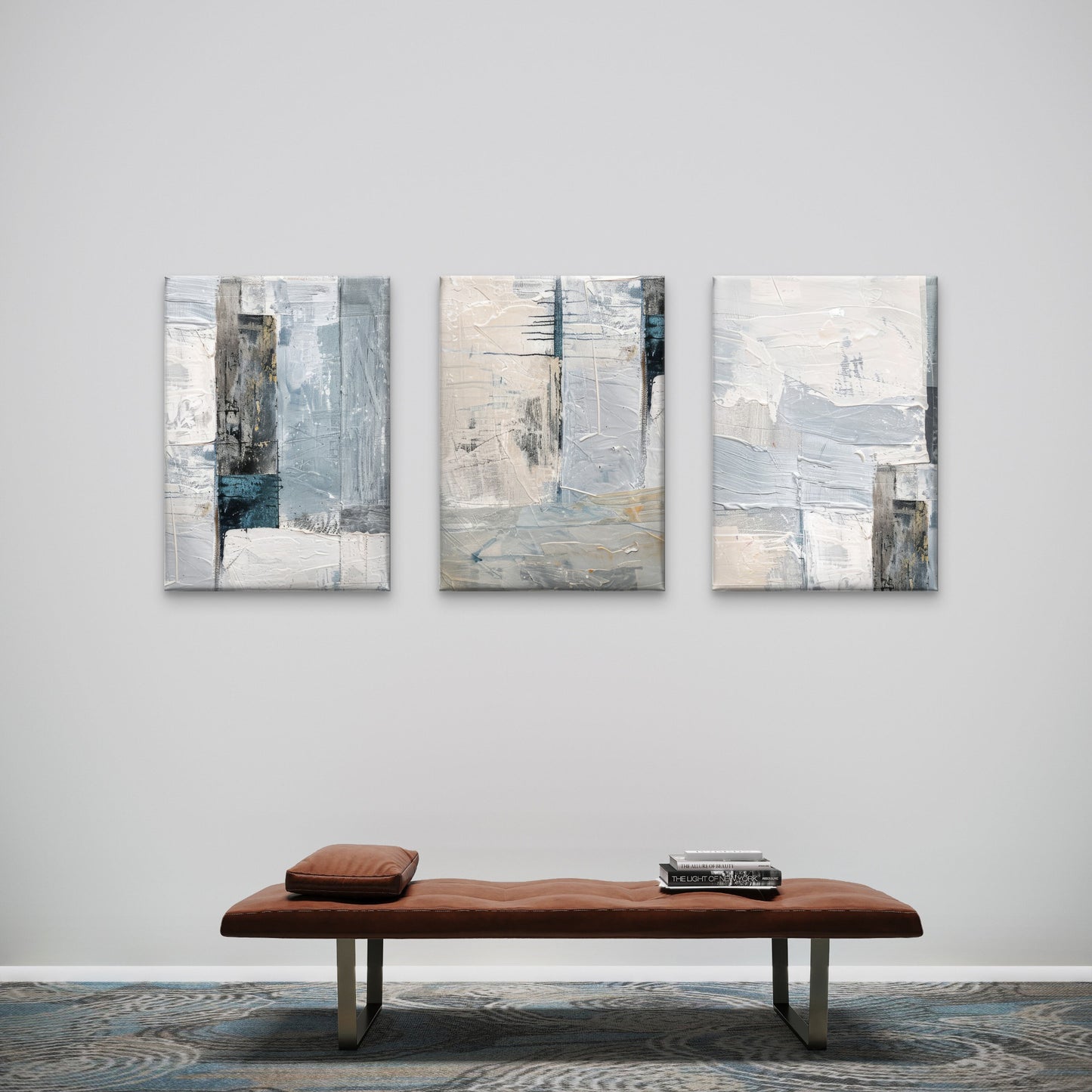 3pcs Modern Blue Gray Minimalist Abstract  Wall Art Set Canvas Framed 40x60cm - High Quality Print 100% Australian Made Wall Canvas Ready to Hang