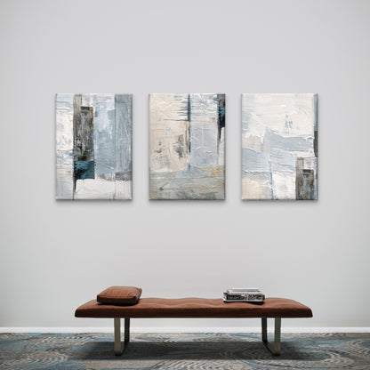 3pcs Modern Blue Gray Minimalist Abstract  Wall Art Set Canvas Framed 40x60cm - High Quality Print 100% Australian Made Wall Canvas Ready to Hang