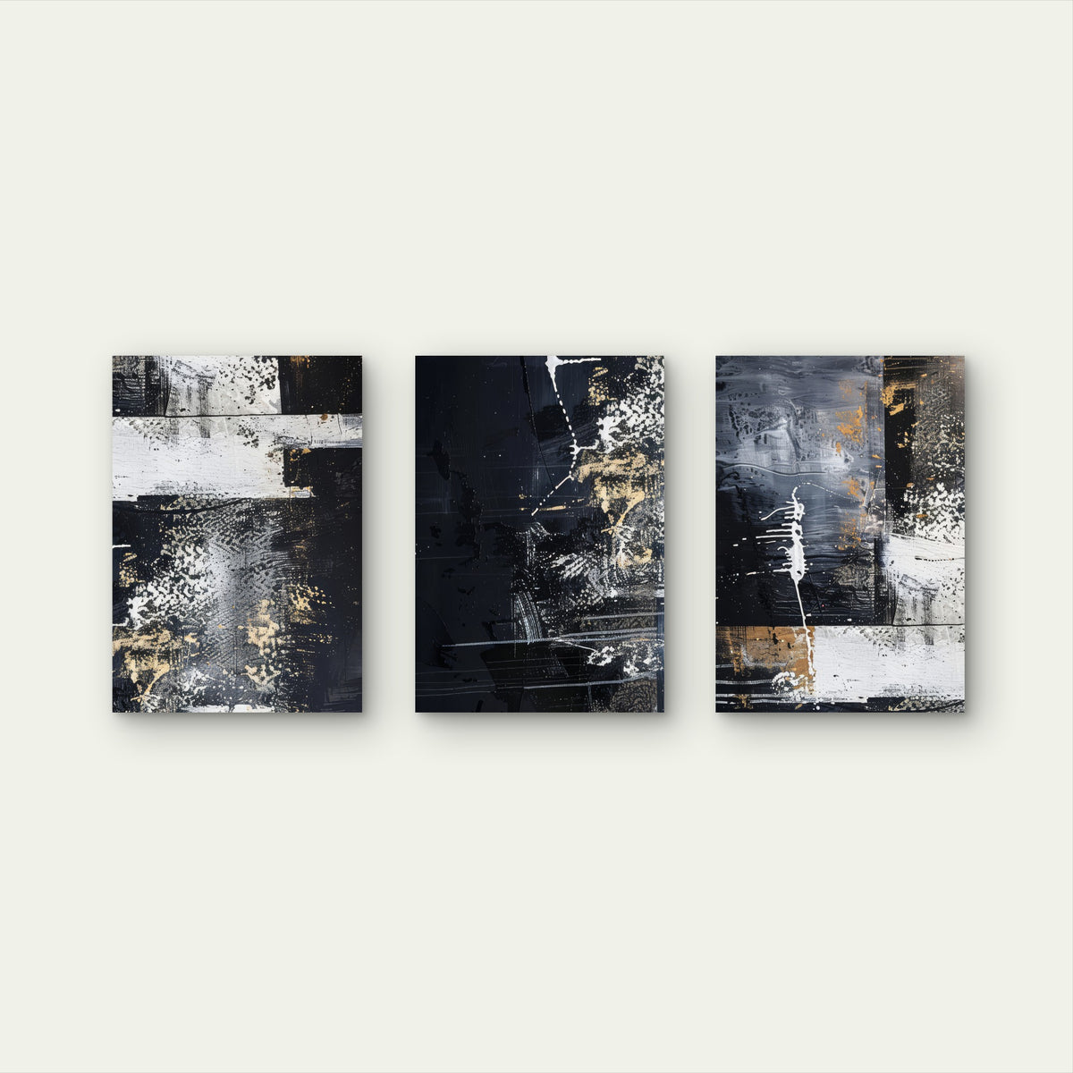 3pcs Luxury Black Gold Foil Texture Abstract  Wall Art Set Canvas Framed 50x70cm - High Quality Print 100% Australian Made Wall Canvas Ready to Hang