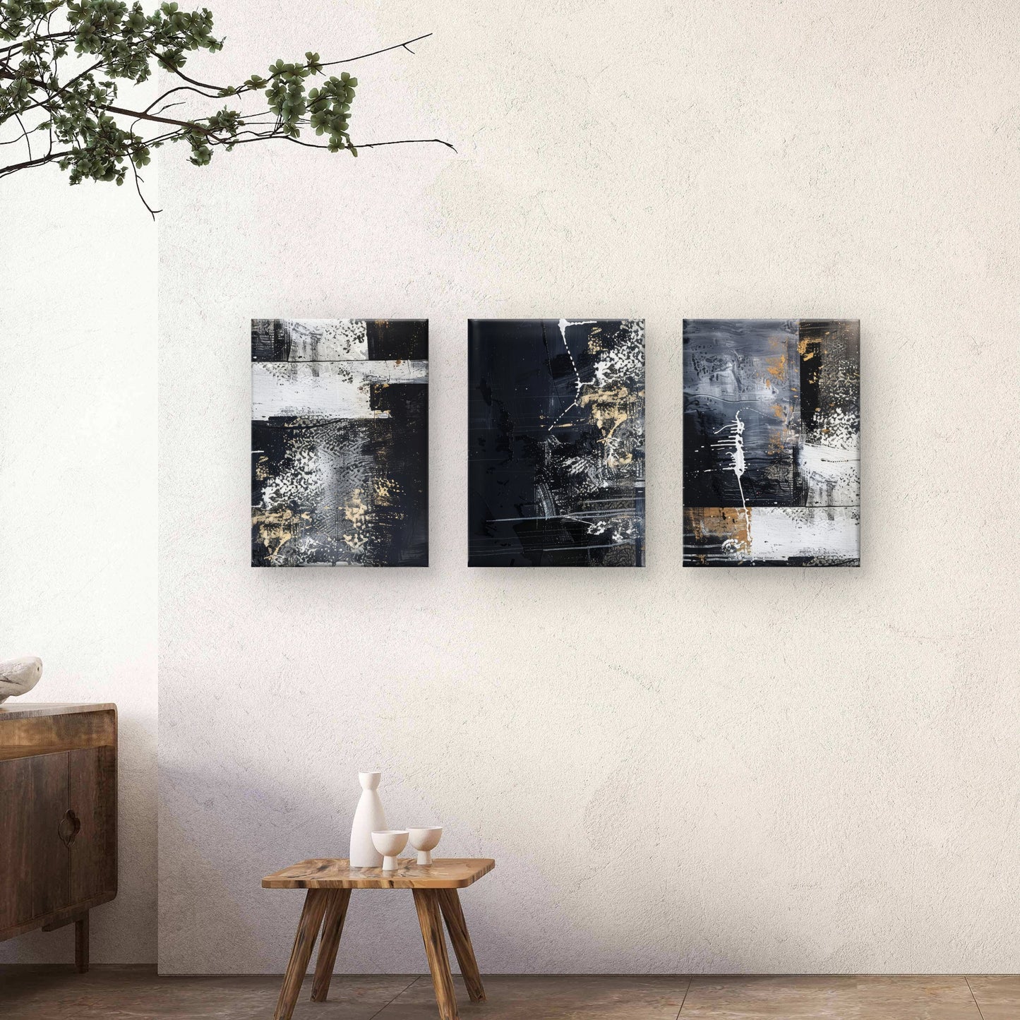 3pcs Luxury Black Gold Foil Texture Abstract   Wall Art Set Canvas Framed 40x60cm - High Quality Print 100% Australian Made Wall Canvas Ready to Hang