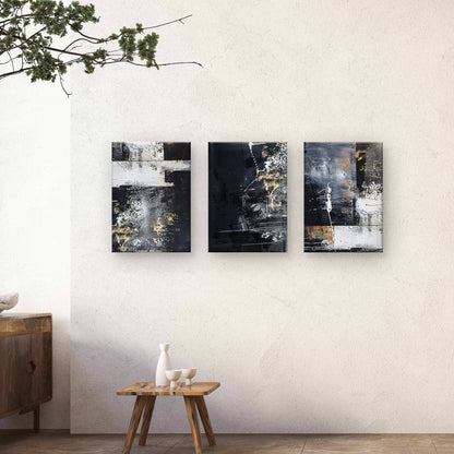3pcs Luxury Black Gold Foil Texture Abstract Wall Art Set Canvas Framed 60x90cm - High Quality Print 100% Australian Made Wall Canvas Ready to Hang