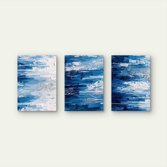 3pcs Modern Coastal Deep Navy Sea Texture  Wall Art Set Canvas Framed 40x60cm - High Quality Print 100% Australian Made Wall Canvas Ready to Hang
