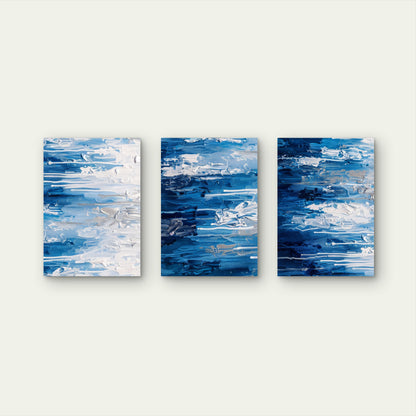 3pcs Modern Coastal Deep Navy Sea Texture  Wall Art Set Canvas Framed 50x70cm - High Quality Print 100% Australian Made Wall Canvas Ready to Hang