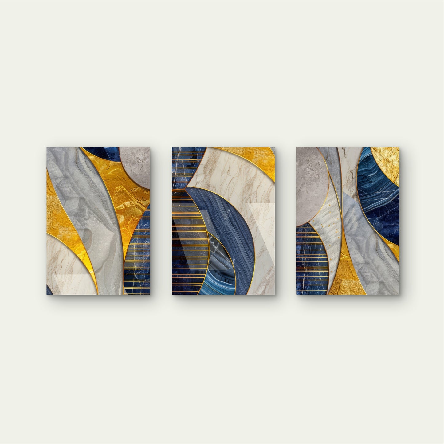 3pcs Luxury Blue Gold Marble Geometric Curves   Wall Art Set Canvas Framed 40x60cm - High Quality Print 100% Australian Made Wall Canvas Ready to Hang