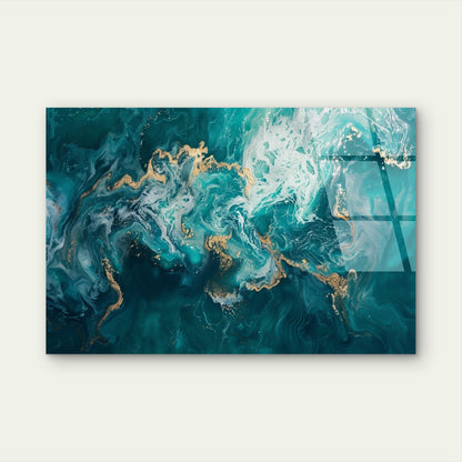 Abstract Coastal Navy Sea Waves Texture Acrylic Glass Printing Wall Art Australian Made Quality