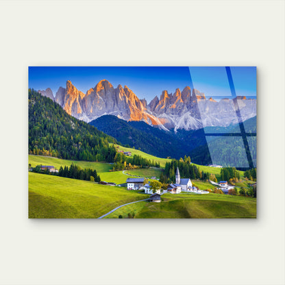 Italian Dolomites Val Di Funes Village Acrylic Glass Printing Wall Art Australian Made Quality