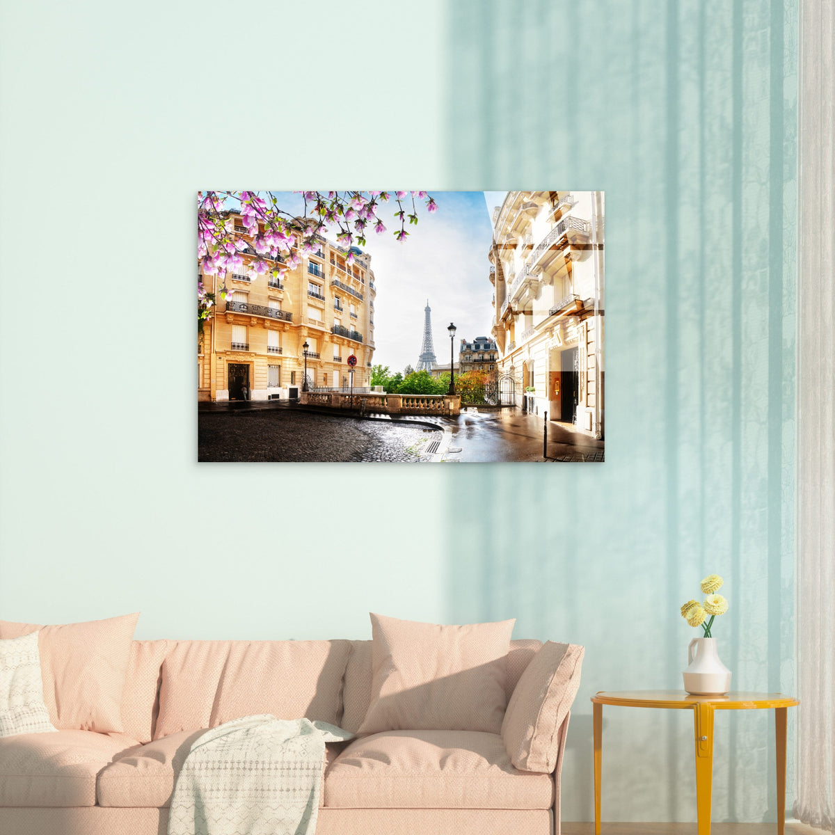 Beautiful Paris Eiffel Tower Spring Street View Acrylic Glass Printing Wall Art Australian Made Quality