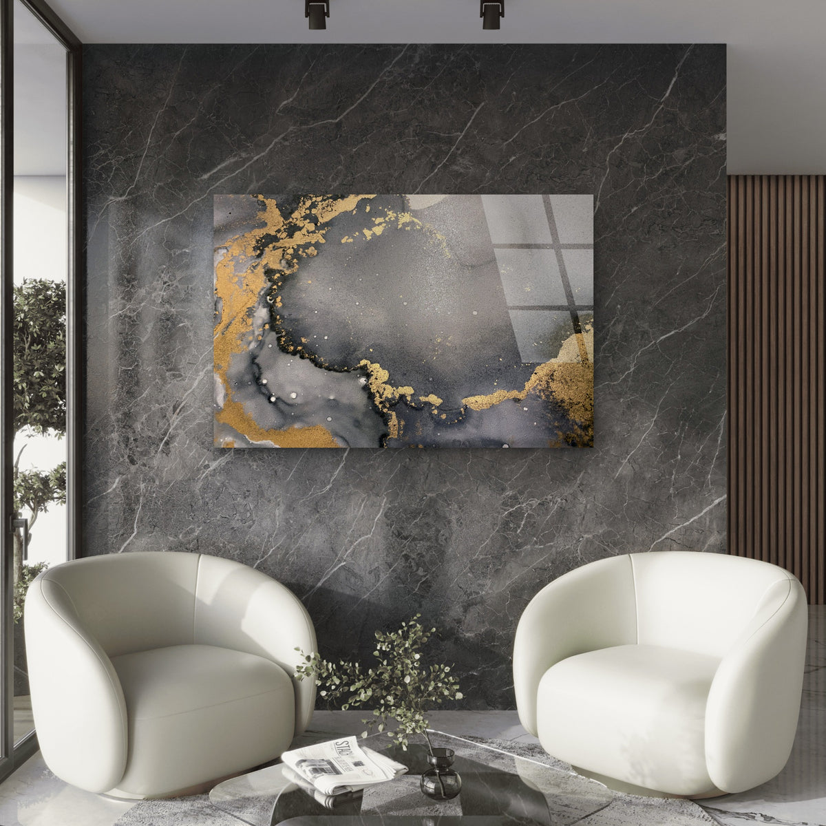 Abstract Dark Grey Smokey Texture Glitter Veins Acrylic Glass Printing Wall Art Australian Made Quality