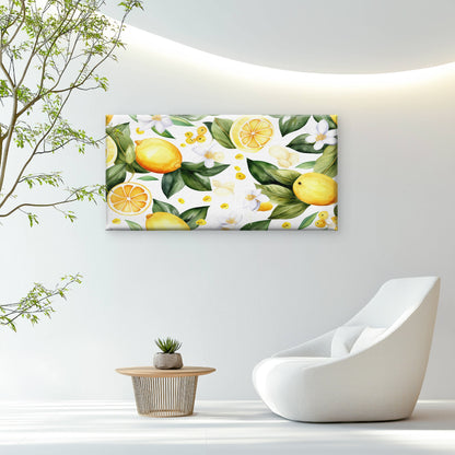 Bright Watercolor Lemon Fruit Garden Wall Art Canvas Office Home Framed 120x60cm