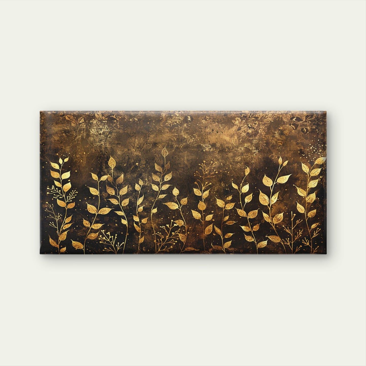 Dark Bronze Golden Leaf Garden Wall Art Canvas Office Home Framed 120x60cm