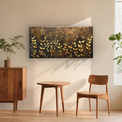 Dark Bronze Golden Leaf Garden Wall Art Canvas Office Home Framed 120x60cm