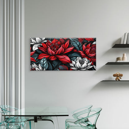 Modern Dark Red Lotus Flower Garden Wall Art Canvas Office Home Framed 120x60cm